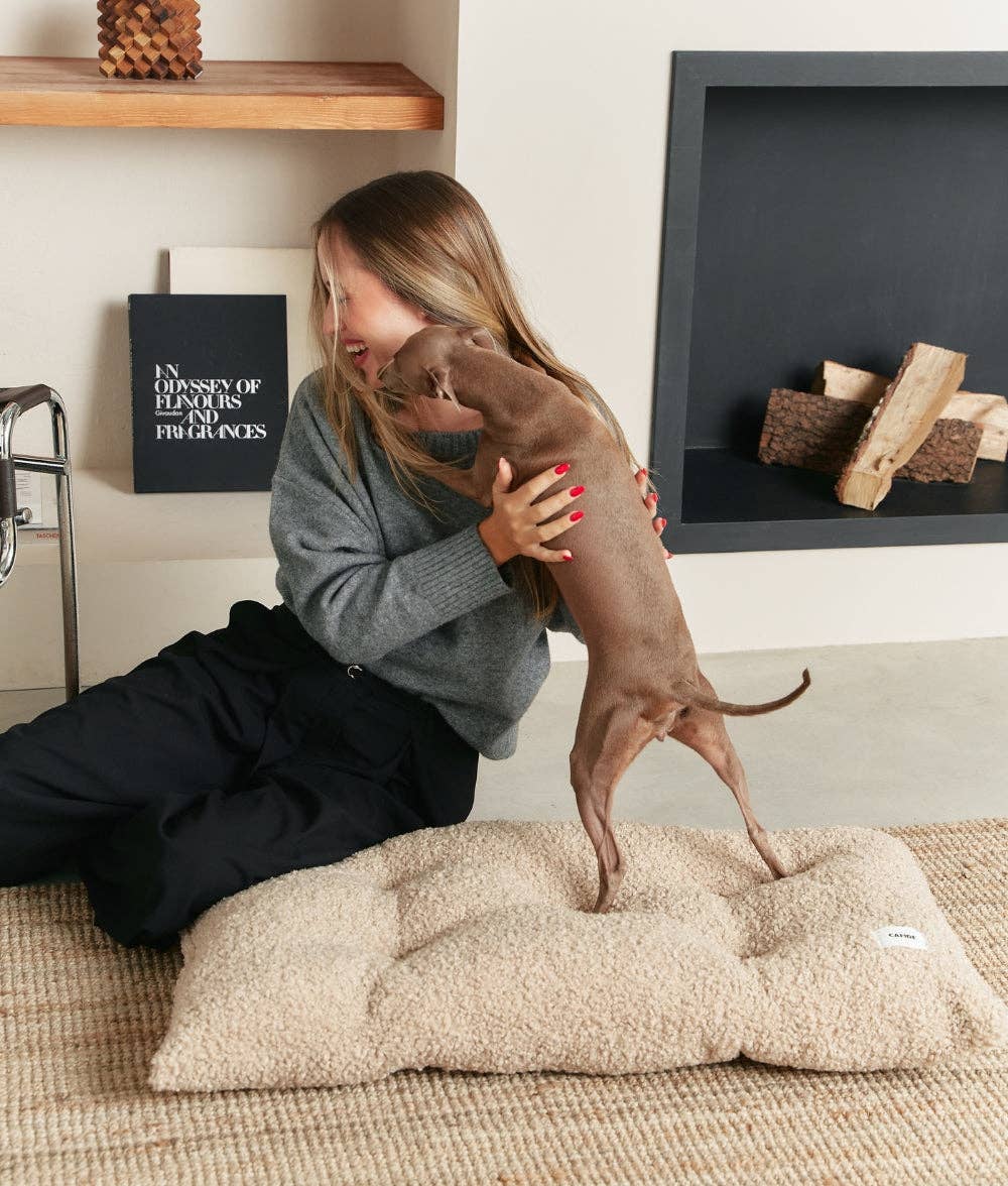 Coussin beige bouclette